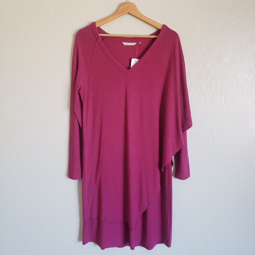 Soft Surroundings Marla Dress Dark Fuchsia Size M Stretch Asymmetrical Artsy NEW